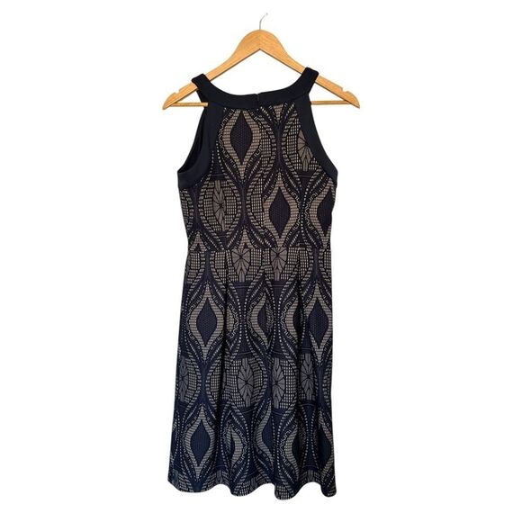 Enfocus Studio High Neck Fit & Flare Dress Size 8 Blue Beige Geometric‎ Lace - Picture 8 of 12